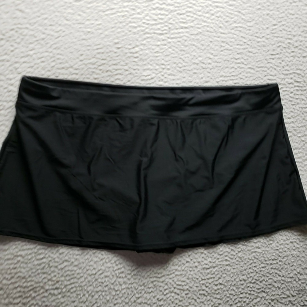 Basic Editions Swim Skirt Womens 24W Plus Black Built In Brief Lined Stretch